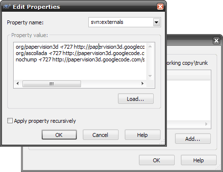 Turtoise SVN folder properties window